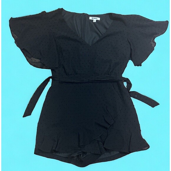 BB Dakota Romper Black Swiss Dot Shorts Flutter Sleeve Size 6 EUC - Picture 4 of 4